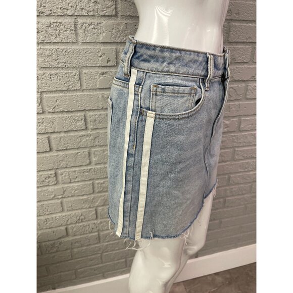 PacSun Women White Side Striped Denim Mini Skirt Size 26 - Picture 3 of 8